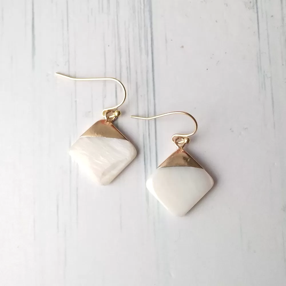 White Mother of Pearl Single Drop Earrings