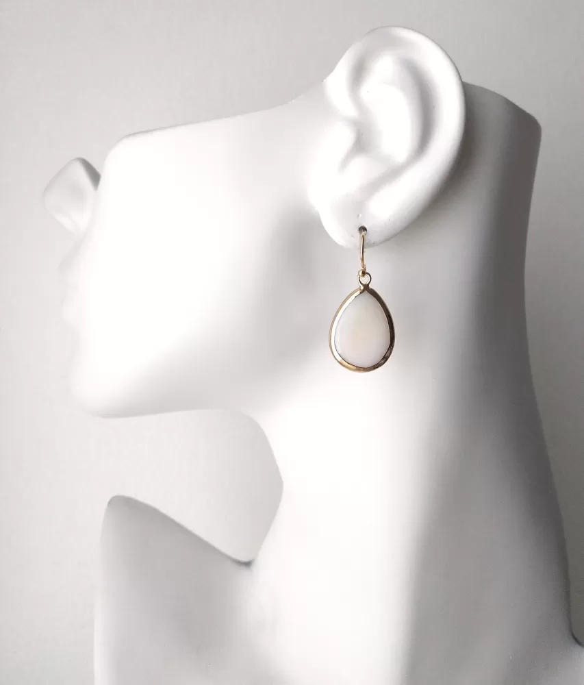 White Mother of Pearl Single Drop Earrings