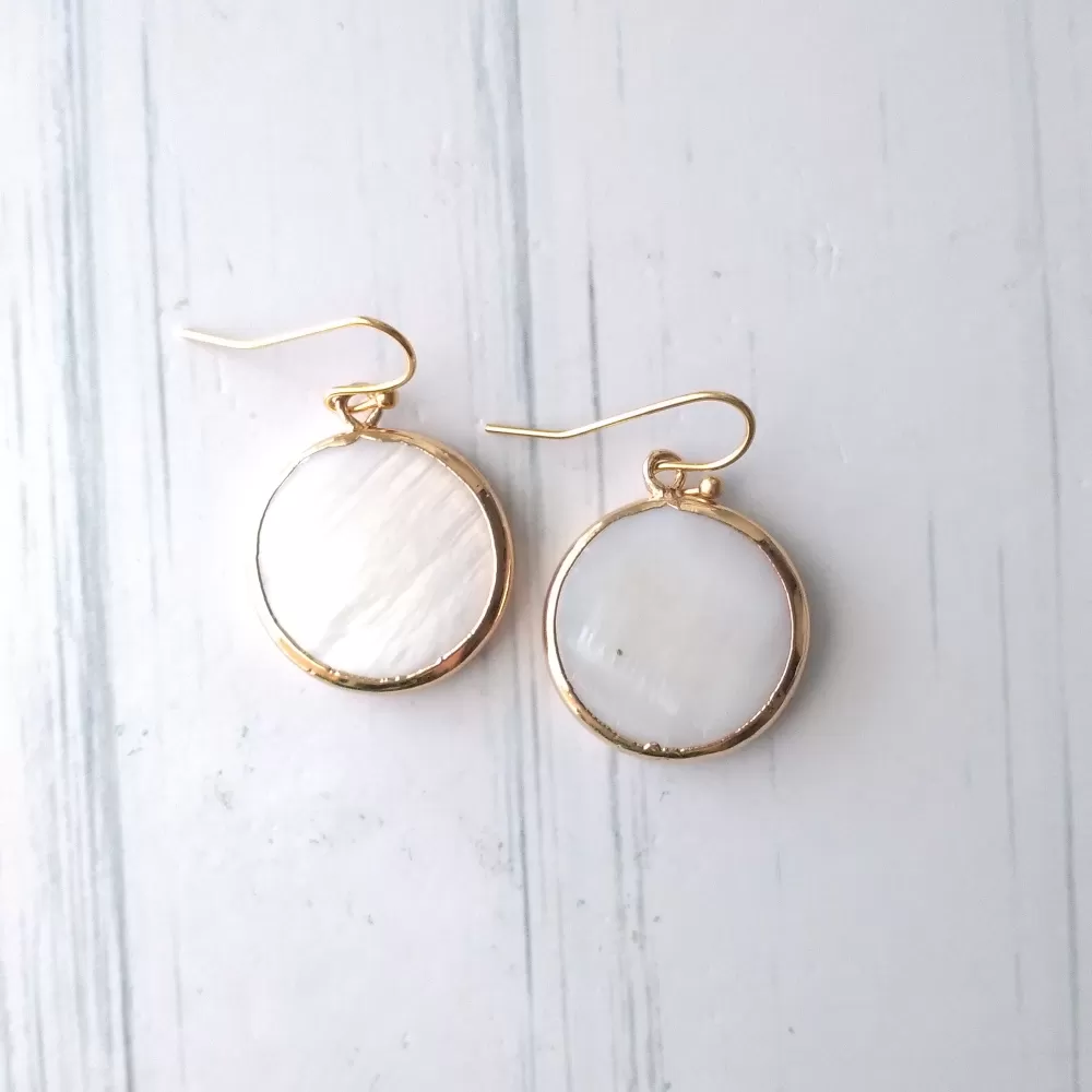 White Mother of Pearl Single Drop Earrings