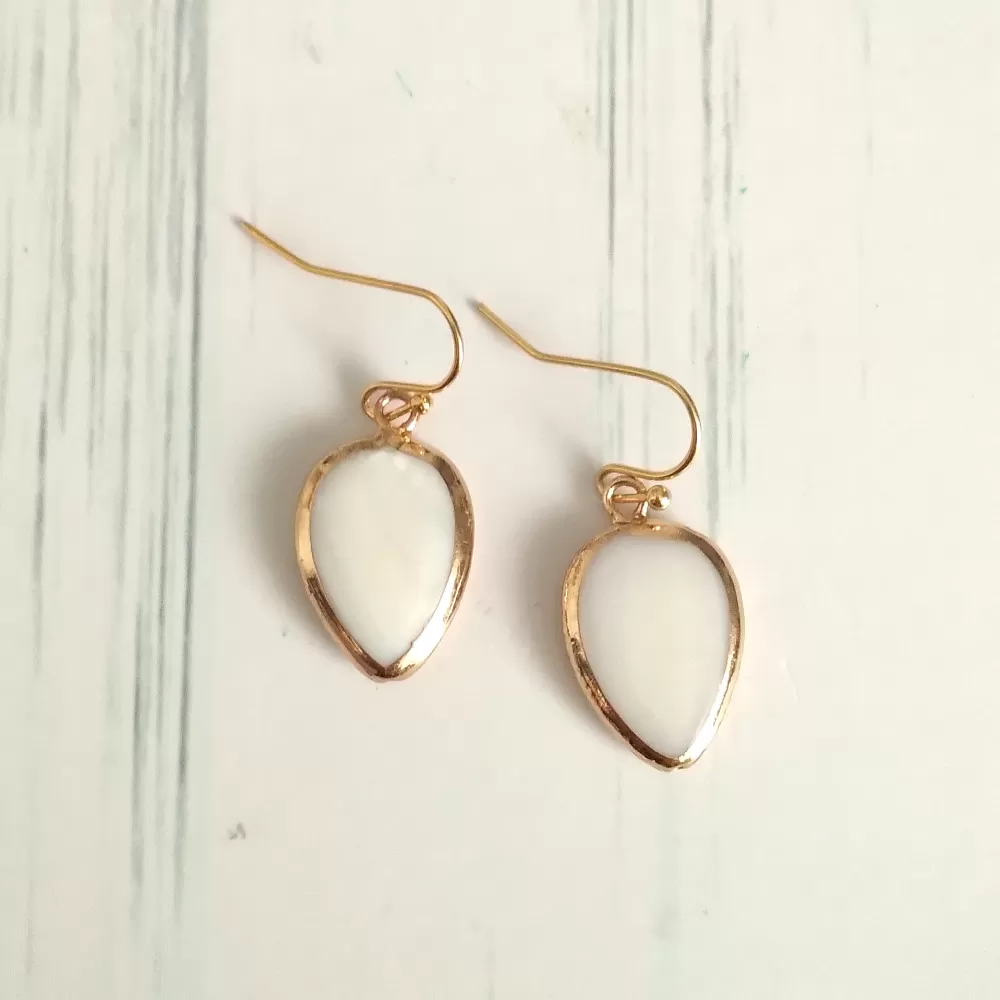 White Mother of Pearl Single Drop Earrings