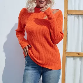 Women Sweaters Kniting High Collar Pullover Plain Off Shoulder