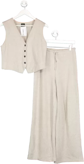 ZARA Beige Wide Leg Pull On Trousers And Waistcoat UK S